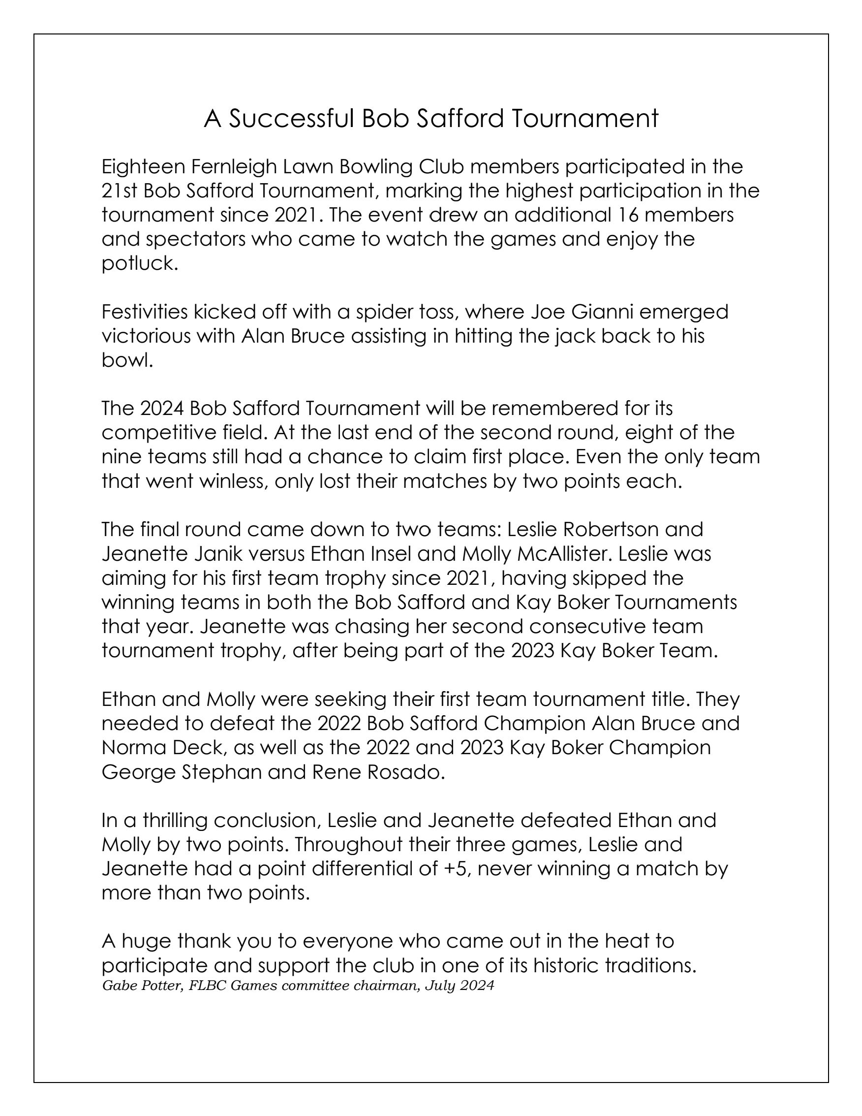 Bob Safford Tournament